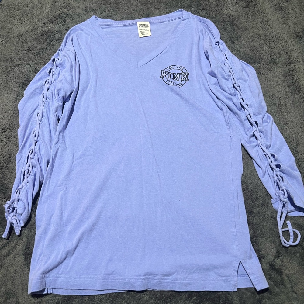PINK by Victoria Secret light purple/blue long sleeve top with ties down arms XS